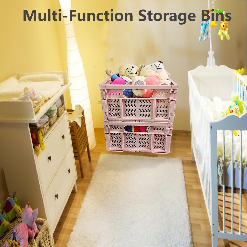 20L Foldable Crates, 4Pack Plastic Baskets for Home and LT PINK-4PACK