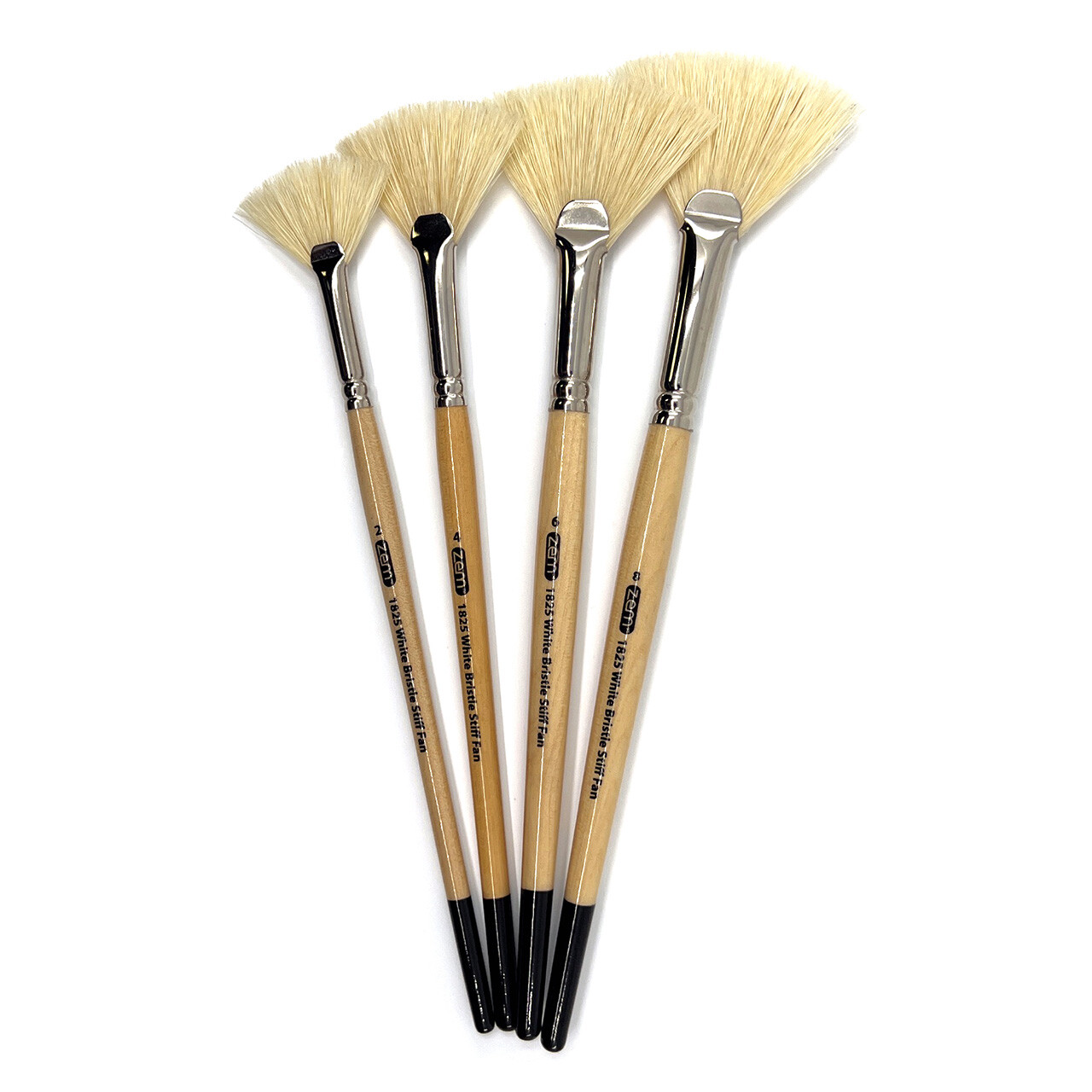 AS-120 White Stiff Fan Hog Bristle Brush Set 4pcs