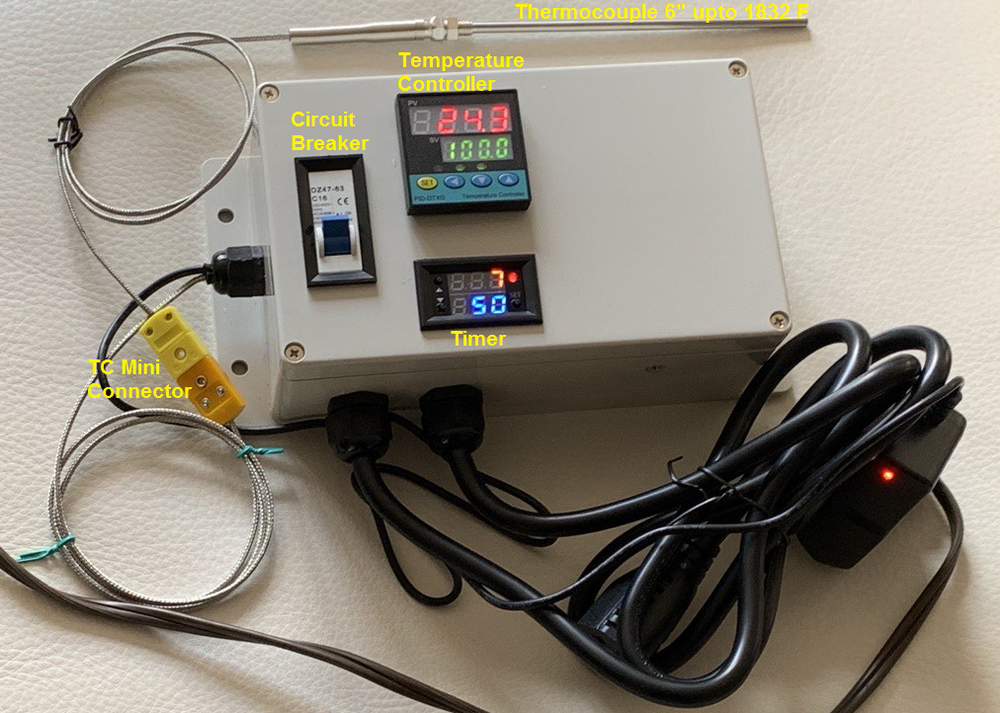 Plug & Play PID Temperature Controller + Timer Control Panel Box & 6" Tip Probe