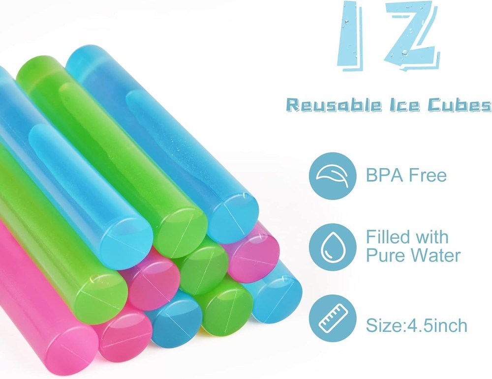 12 Pack Reusable Ice Cubes for Drinks, Quick Freeze 12Pack, Multicolor