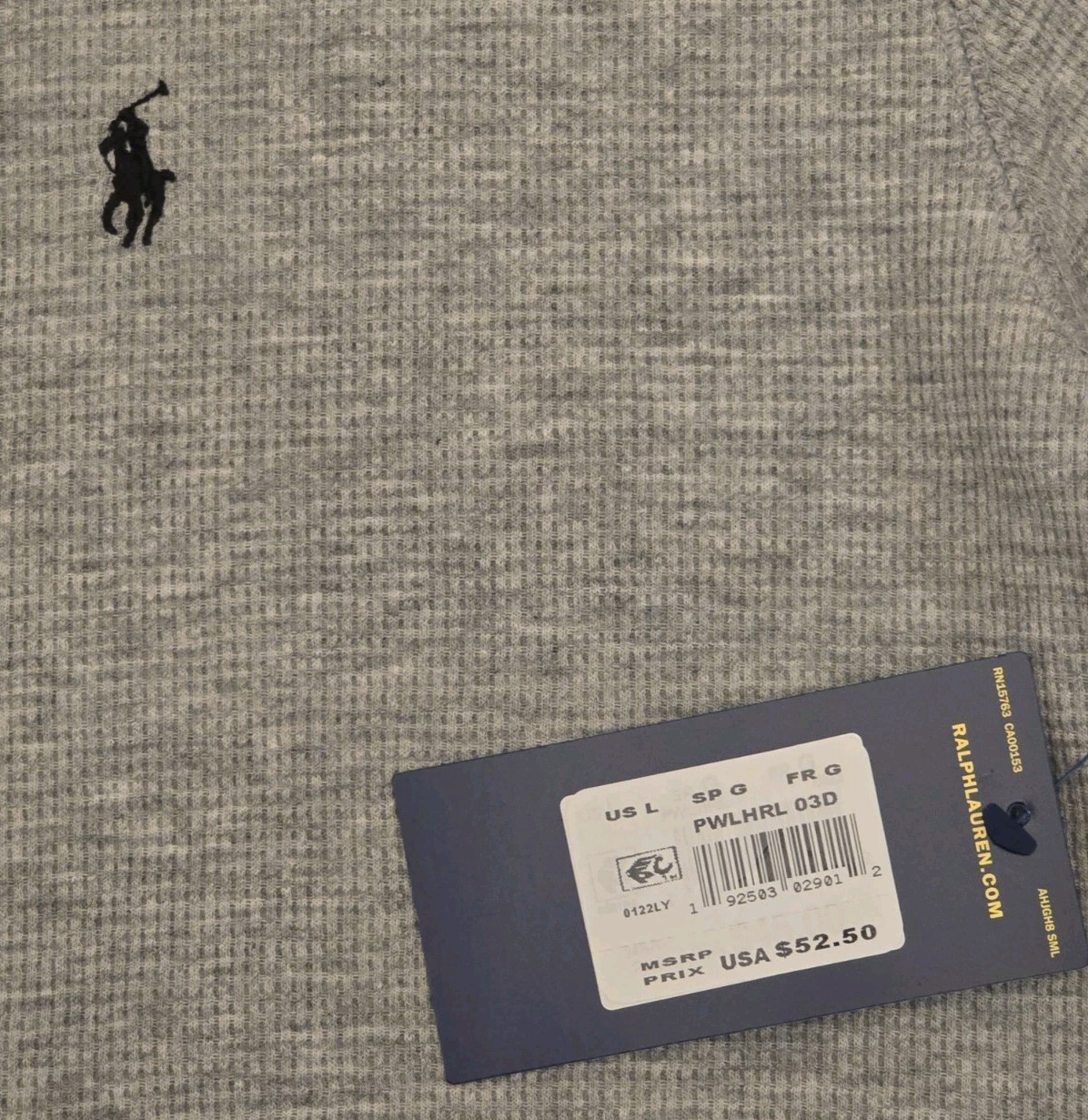 NWT Polo Ralph Lauren Waffle Knit Henley Thermal Crew-Neck T-Shirt SZ- L - Gray