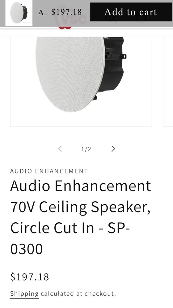 Audio Enhancement CS-70V Flush Mount 70v Ceiling Speaker