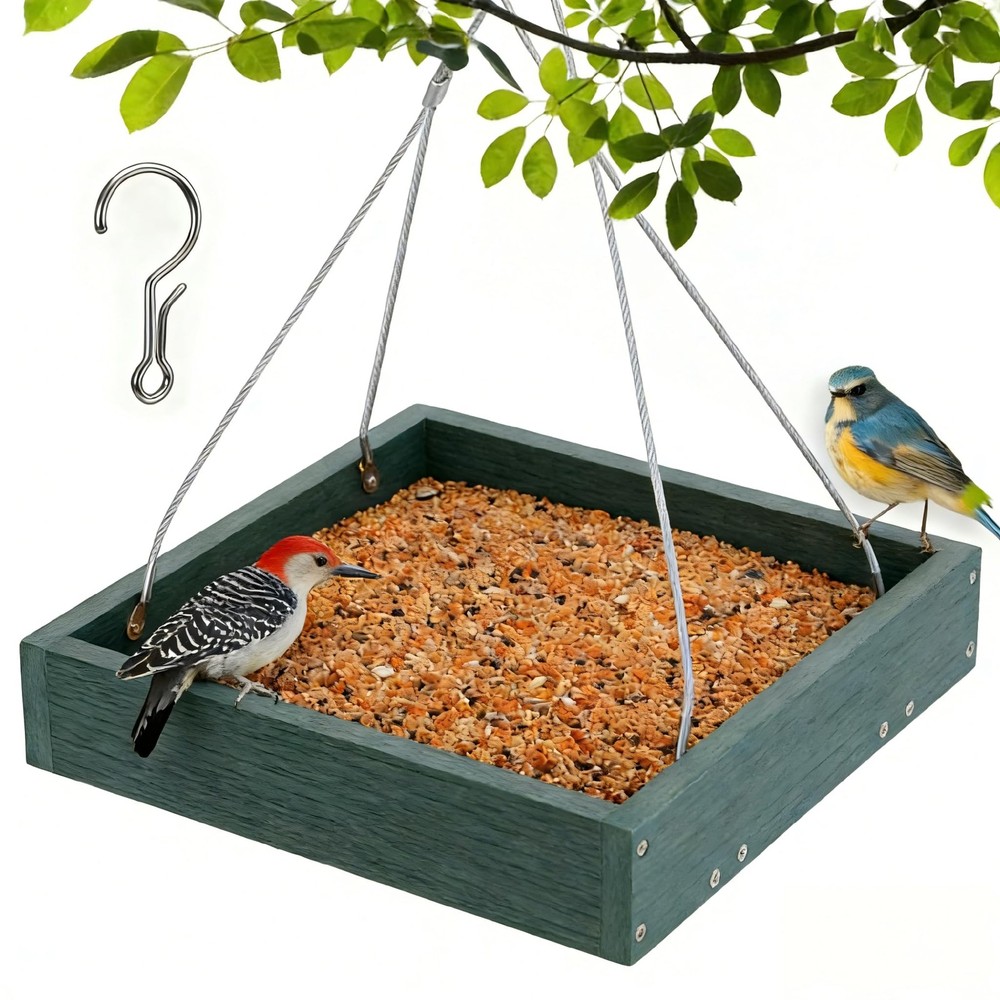 WPC Composite Platform Bird Feeder Hanging, Large 3.5 lbs Capacity, Durable, ...