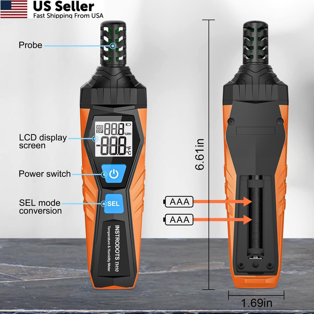 INSTRODOTS Temperature Humidity Meter, High Precision TH10, Orange