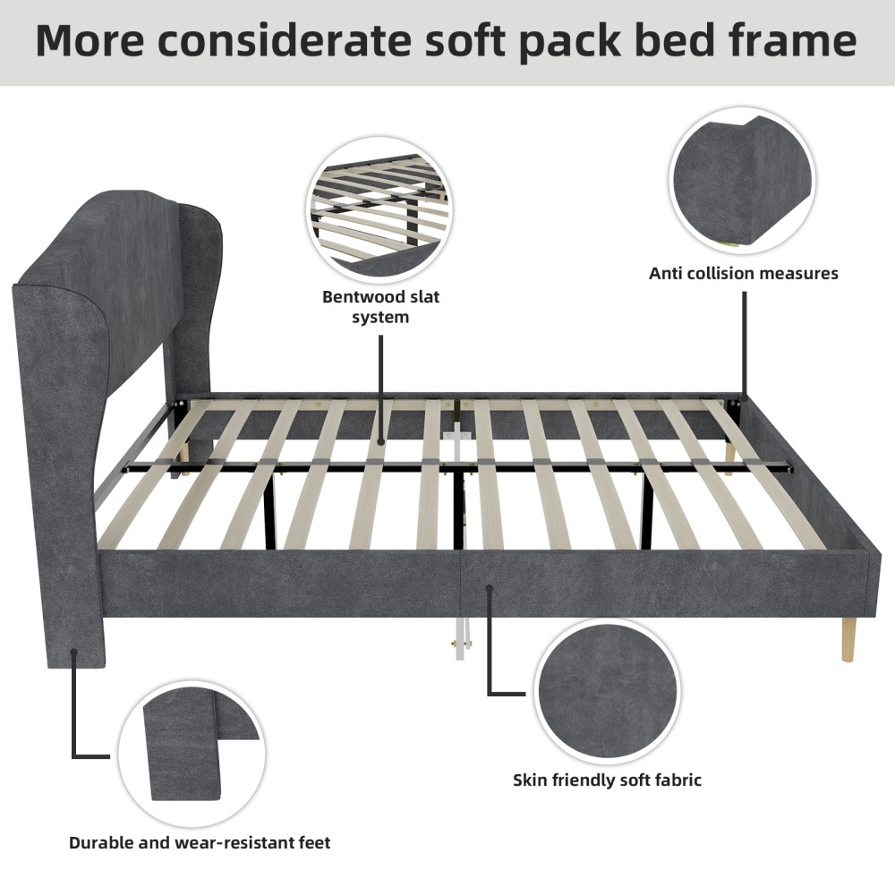 Platform Queen Bed Frame with Velvet Tufted Headboard, Supportive, Beige