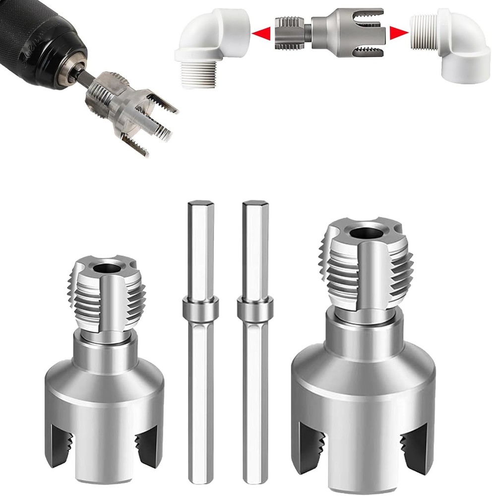PVC Pipe Threader Kit, 3 Piece Set, 1/2" 3/4" NPT Sizes, Dual-Function Internal