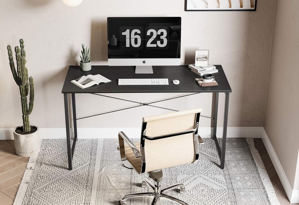 Computer Desk 47 Inch Black Ergonomic Table for Office Home Bedroom Work Study