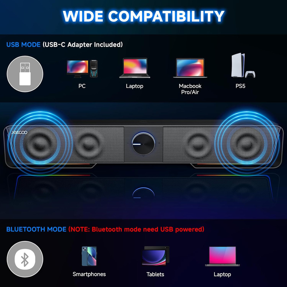 A40 Bluetooth Computer Speakers with Clear Sound, USB Plug & Play PC Speakers