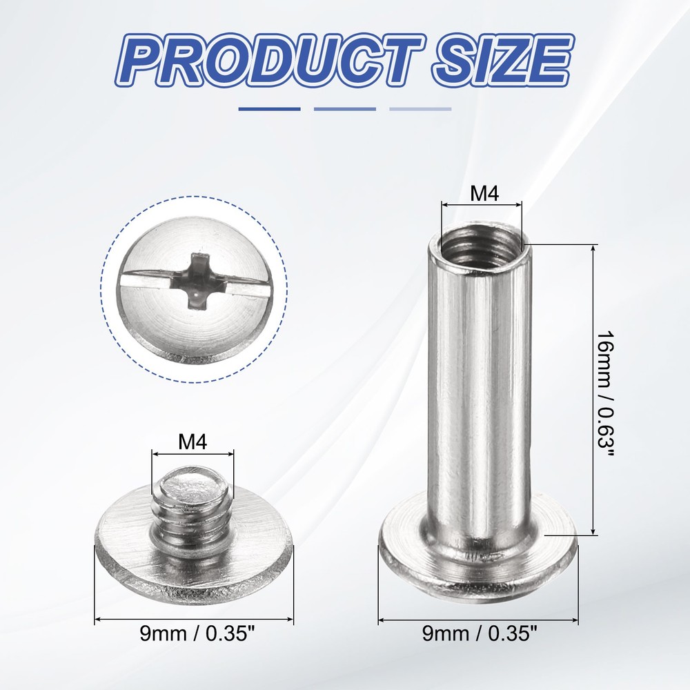 20set Phillips Chicago Screw M4x16mm Binding Post Screw, Silver