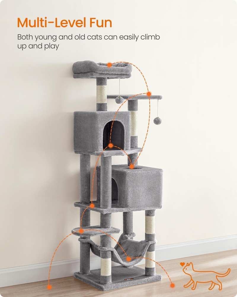 Multi-Level Cat Tree Tower 59.5-Inch with Scratching Posts, Perches Caves