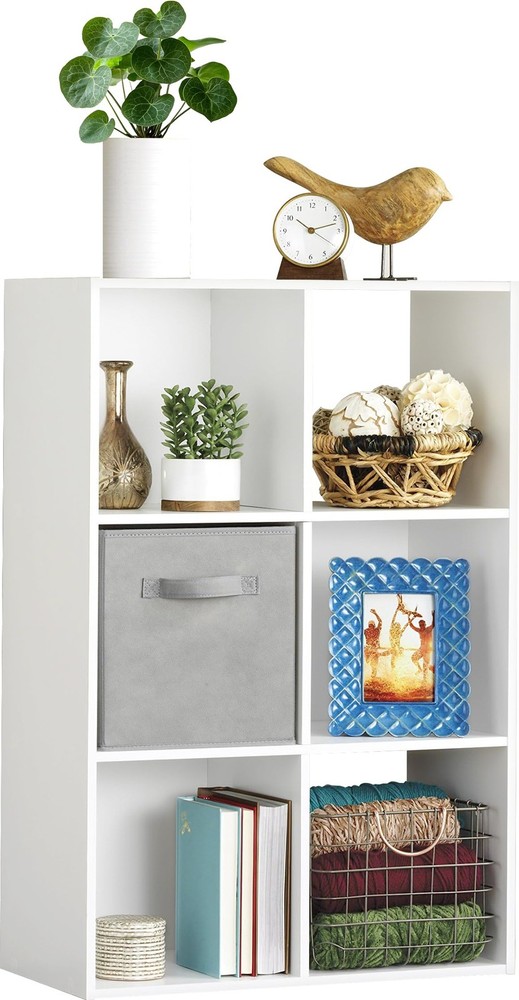 Whitmor 6 Cube Bookcase 3 Tier Stackable MDF Open Storage Display Organizer Whit