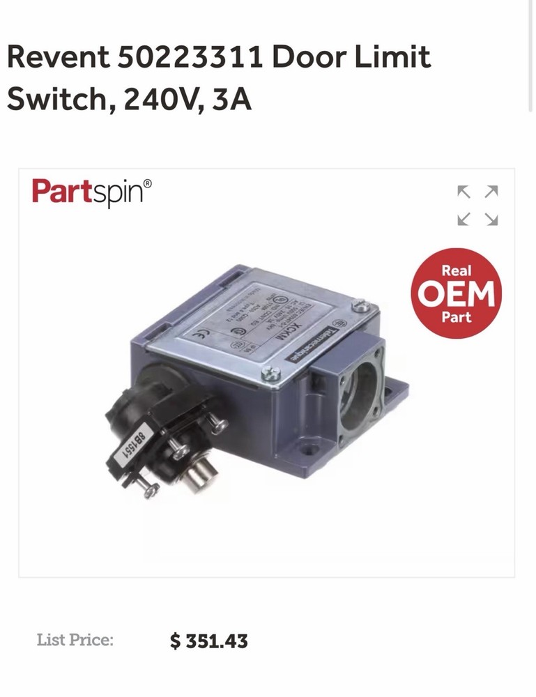 Revent 50223311 Door Limit Switch replacement, New In Box.