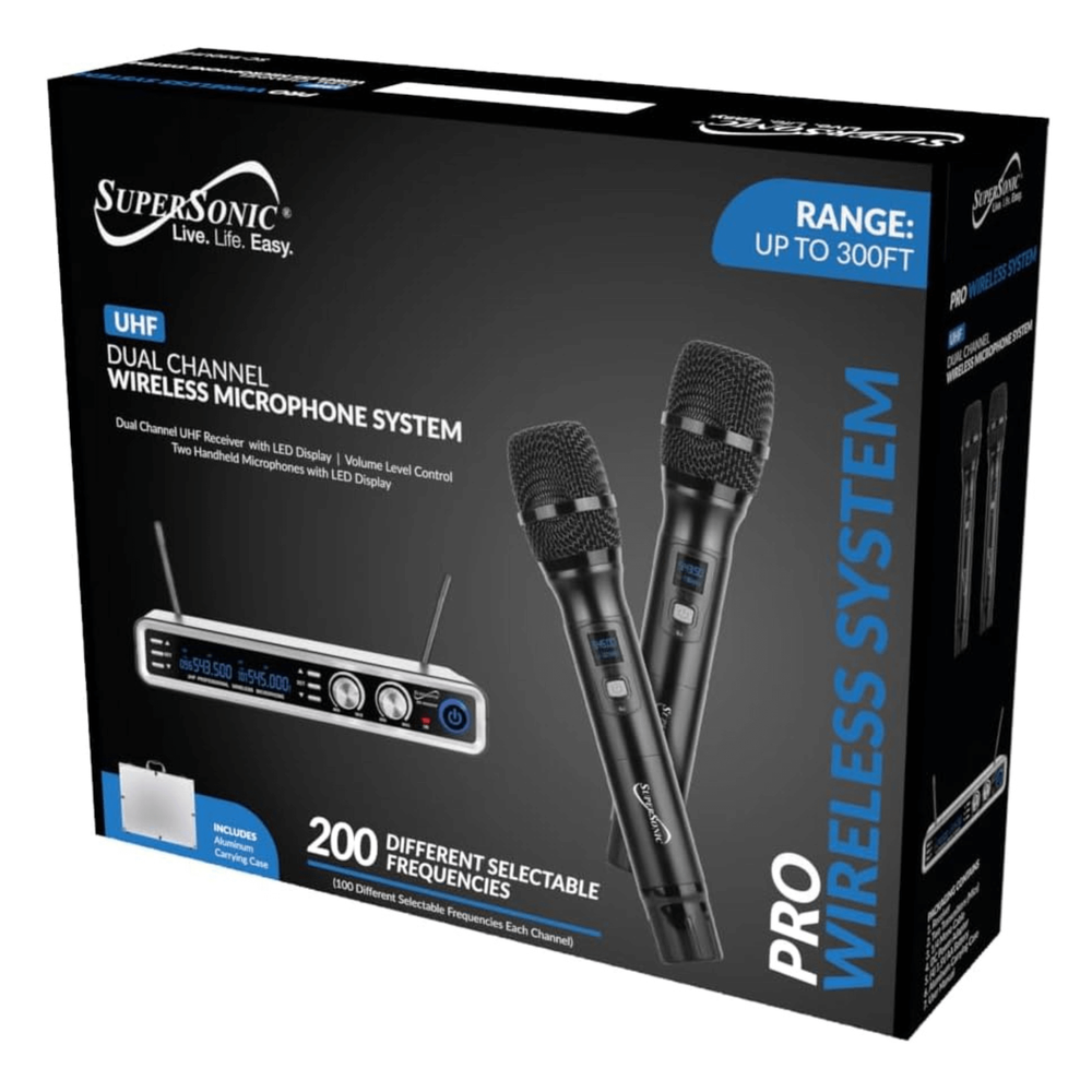 Supersonic UHF Dual Channel Selectable Frequencies Pro Wireless Microphone