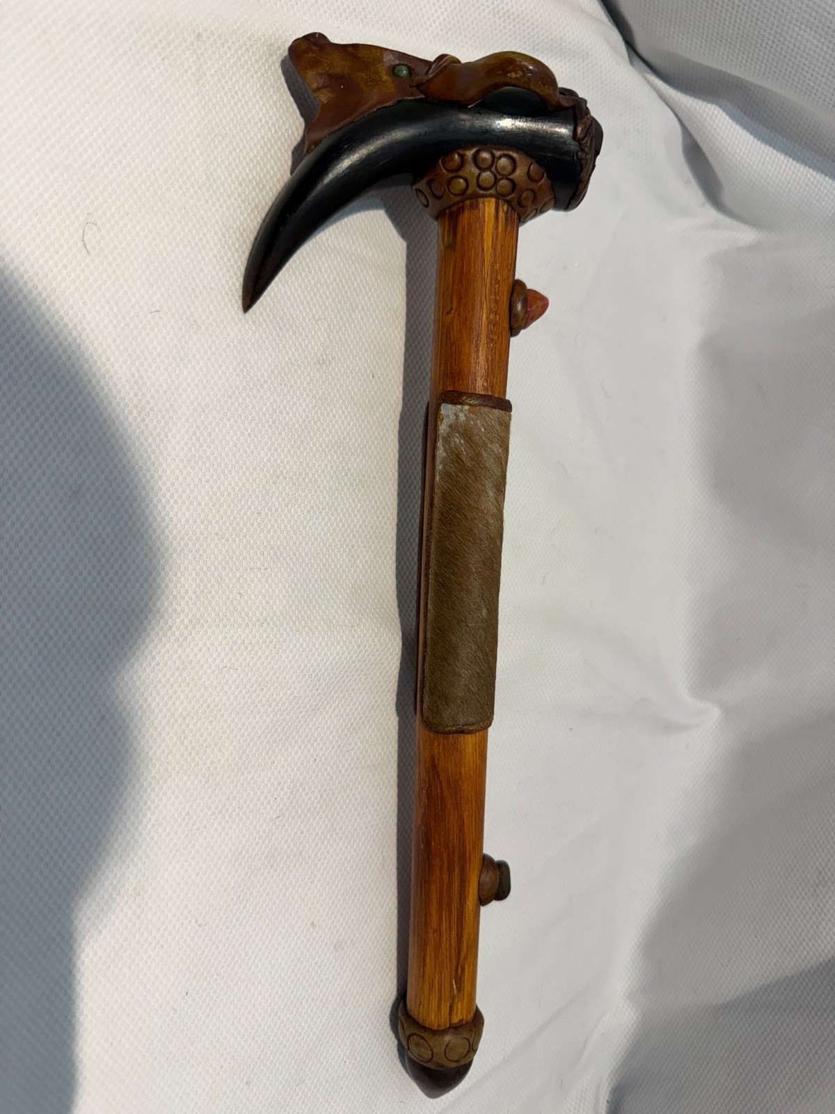 Vintage Hand-Carved Wooden Pipe Bull Head Horn Design Tribal Ethnic Decor