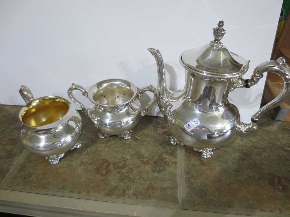 3-Pc. WALLACE Silversmiths COFFEE/TEA, CREAMER, SUGAR Polished SILVERPLATE SET