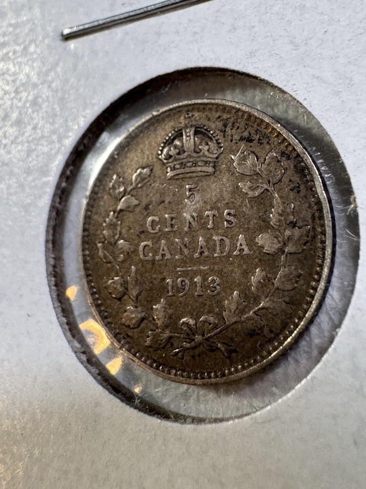 1913 Canada 5 Cents Silver Coin