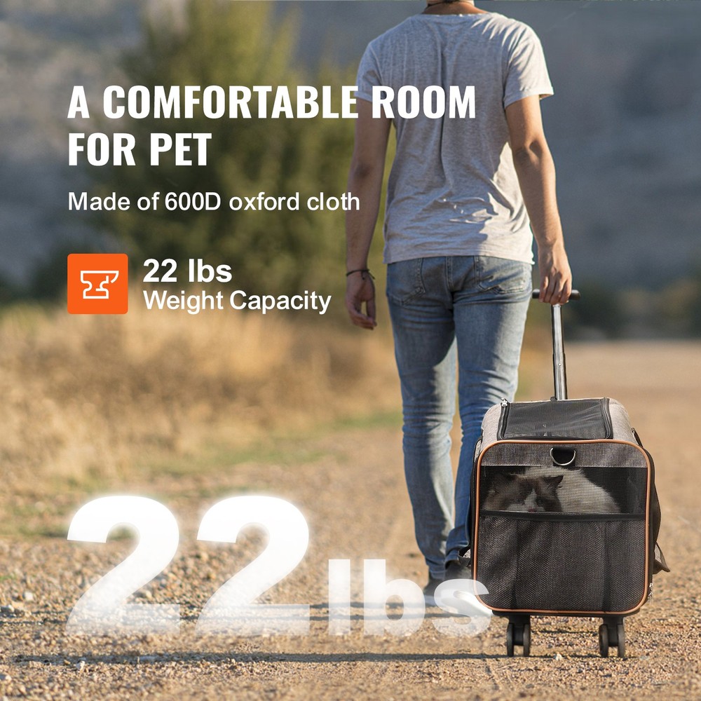 Airline Approved Rolling Pet Carrier with Wheels Handle Strap for Under 22LBS
