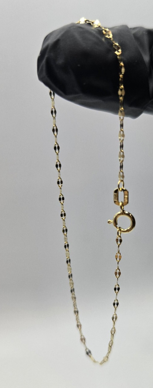 10k Solid Yellow Gold Mirror Link 1.5mm Chain Bracelet, 7 inches Italy