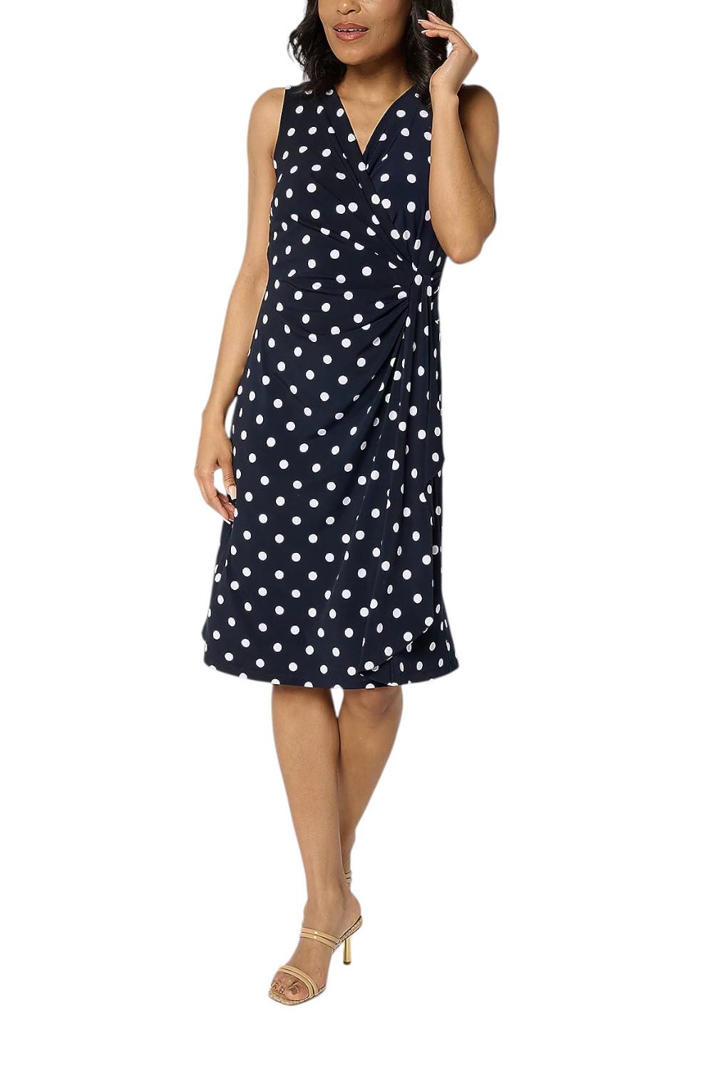 Susan Graver Women's Liquid Knit Faux Wrap Cascade Dress Navy