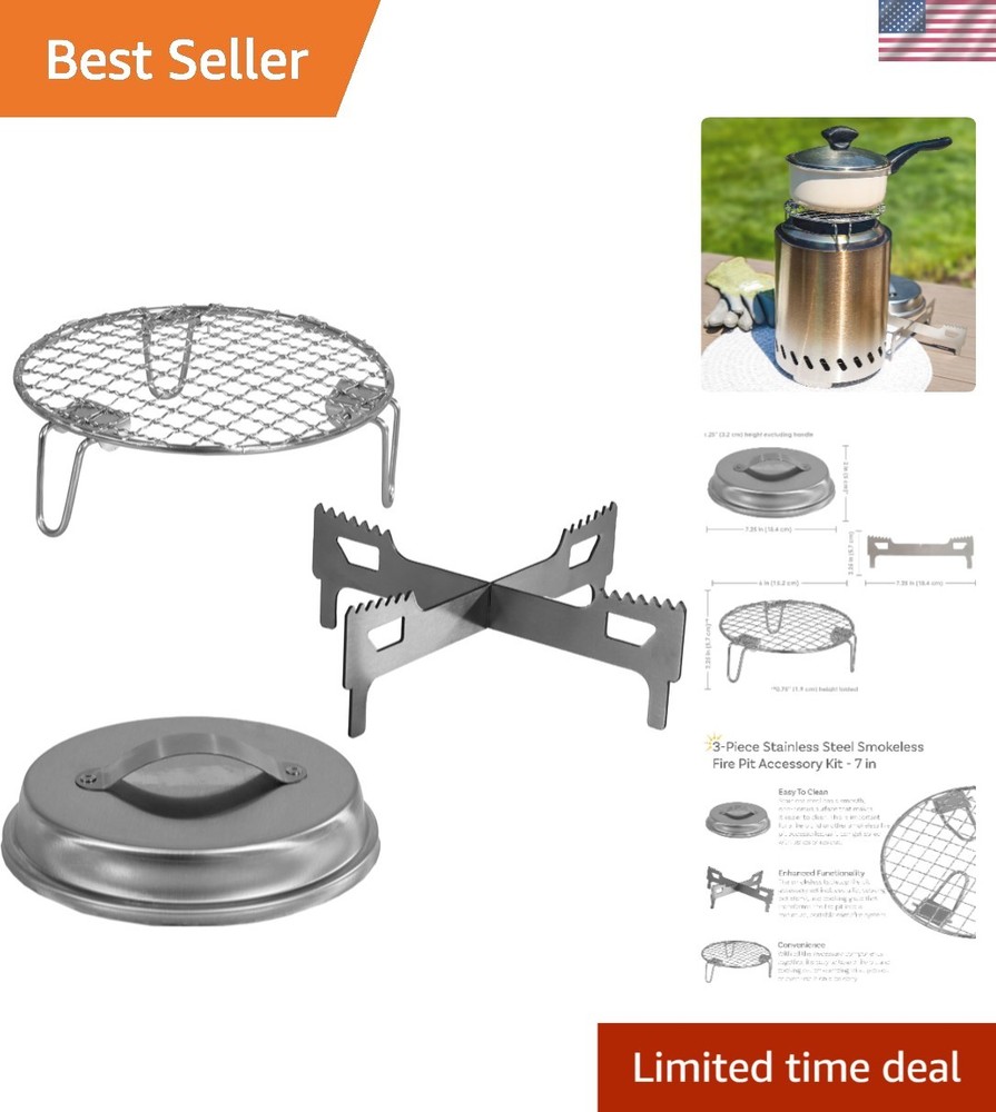 Versatile 3-Piece Smokeless Fire Pit Accessory Kit - Ideal for Outdoor Cooking