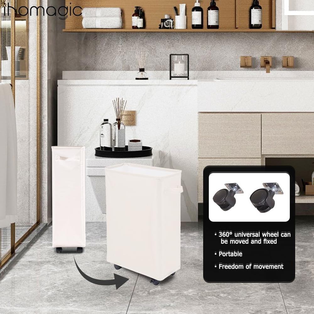 Laundry Basket, Slim Storage Basket with Wheels, Collapsible Rolling Laundry ...