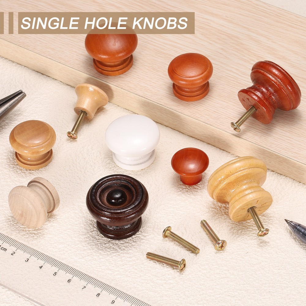 8pcs Wooden Knobs, 37mm/1.5" Mushroom Shape Single Hole Drawer, Dark Brown