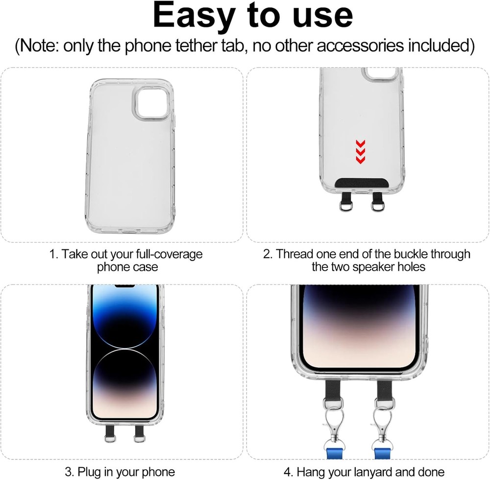 2pcs 2 Way Phone Tether Tab, Phone Strap Patch Double Buckle Phone Lanyard Tab C