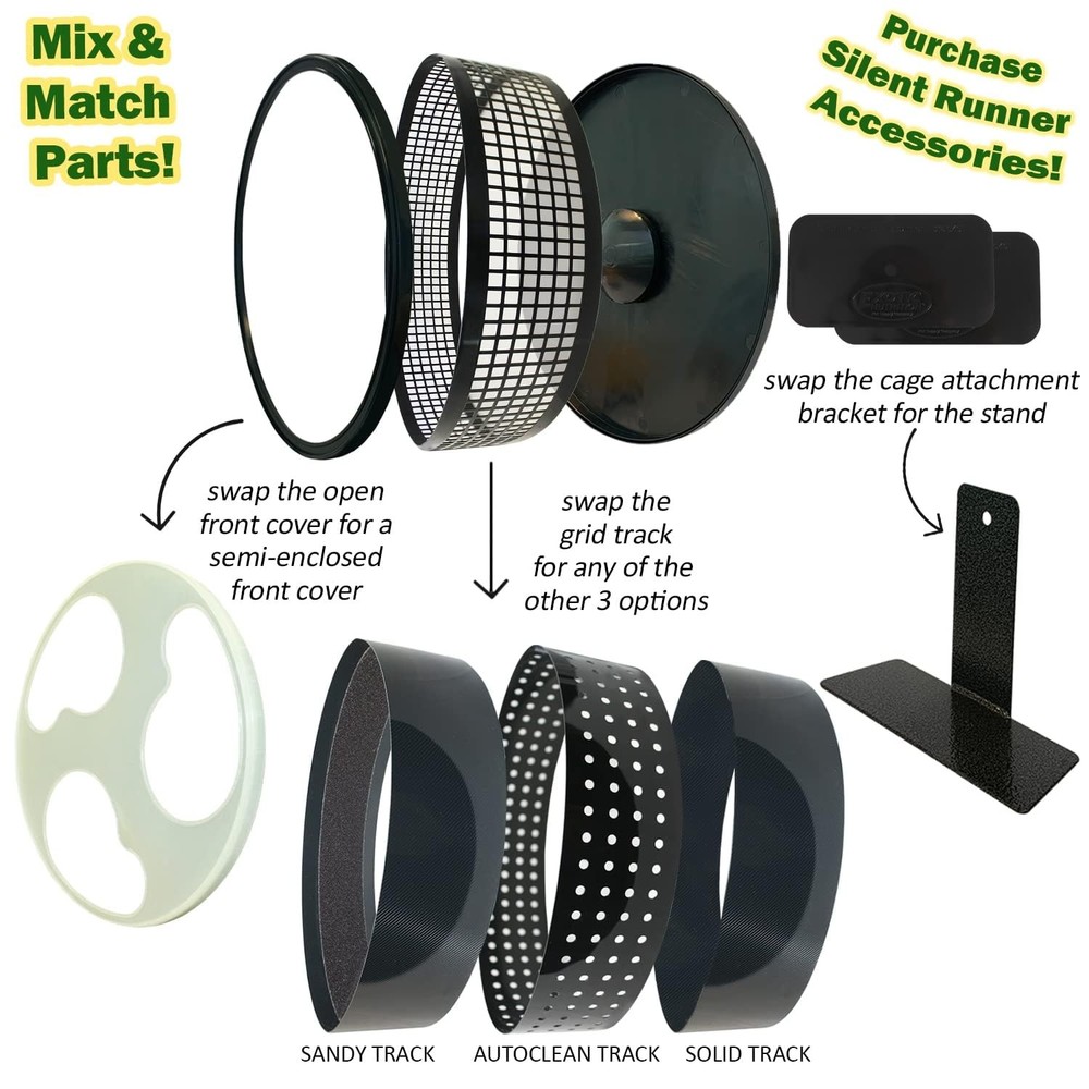 Silent Runner Pro | Sugar Glider Exercise Wheel Black with Attachment
