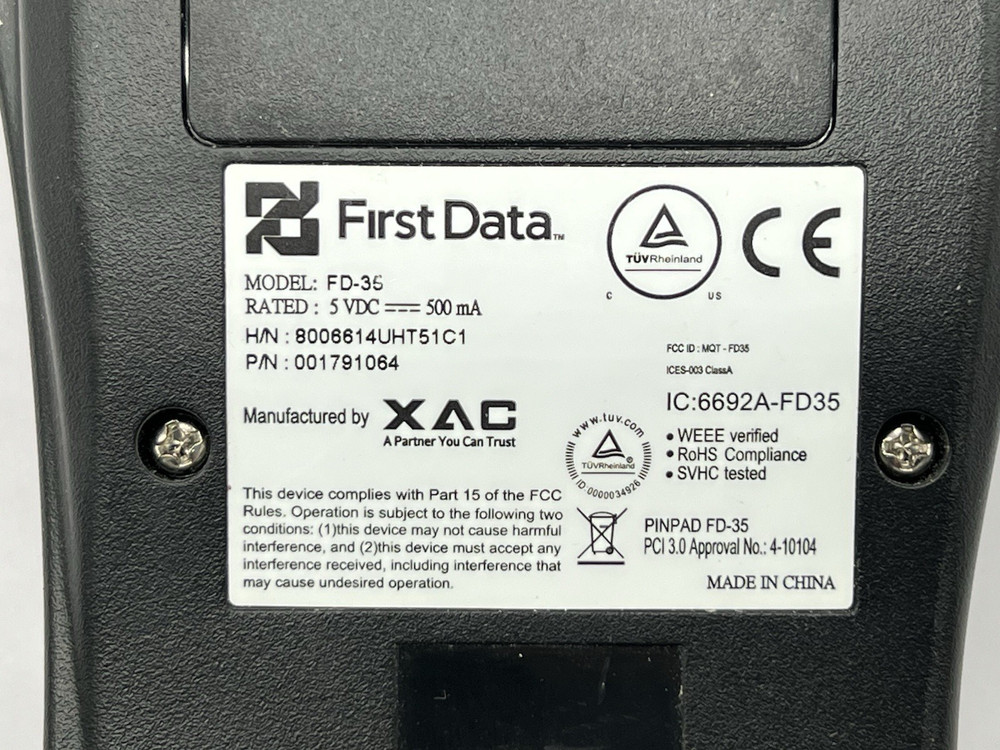 First Data FD-35 Pin Pad Credit Card Reader-No Power Supply