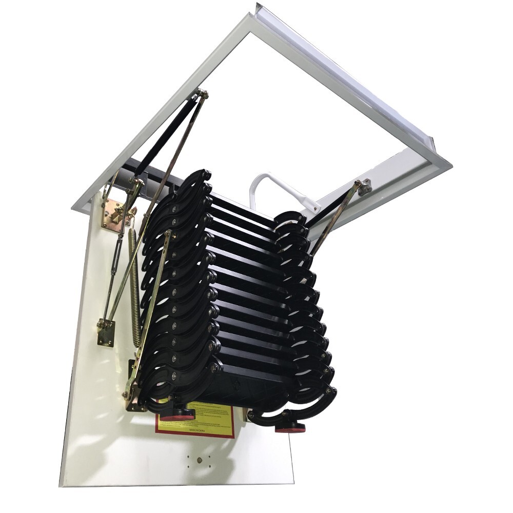 Black Loft Extension Ladder, Carbon Steel Pull Down Retractable Ceiling Access S