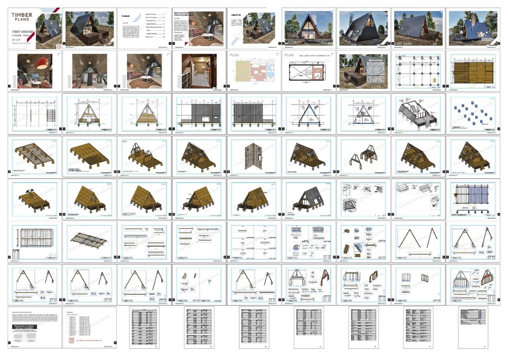 A Frame Tiny House Plan, 20'x24' A Frame House Plans, Hard Copy