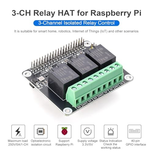 3 Channel Relay Expansion Board HAT, Opto-Isolated Relay Module for Raspberry