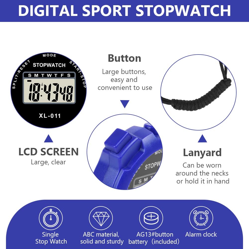 Vicloon Digital Timer, Simple Sport Timer with Large Display, Single Lap Blue