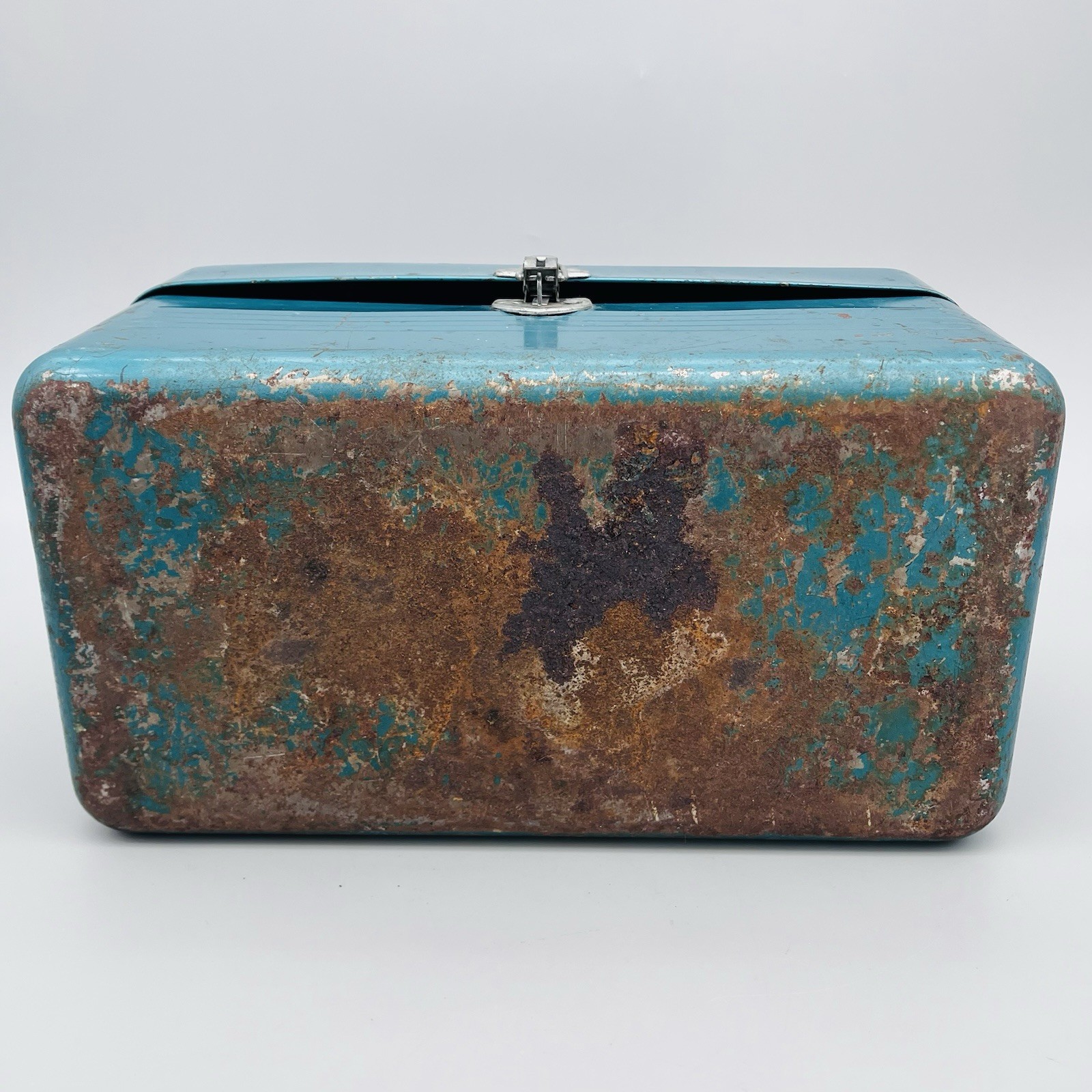 VTG Simonsen Green Teal Metal Tool Tackle Box 14" x 8" 2 Trays Industrial Patina