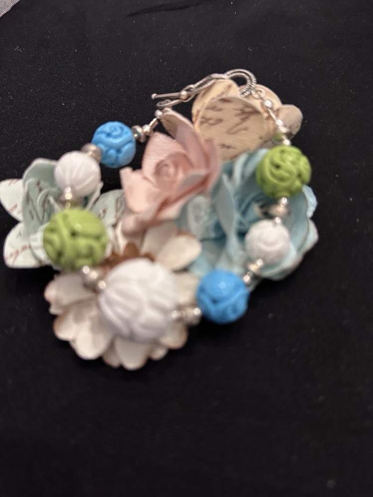 Multi Color Carved Bead Bracelet