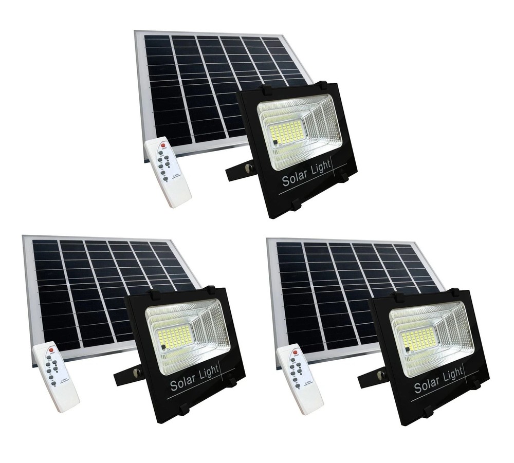 3 X LED Spotlight 100W White Light With Solar Panel Sensor And Remote Control
