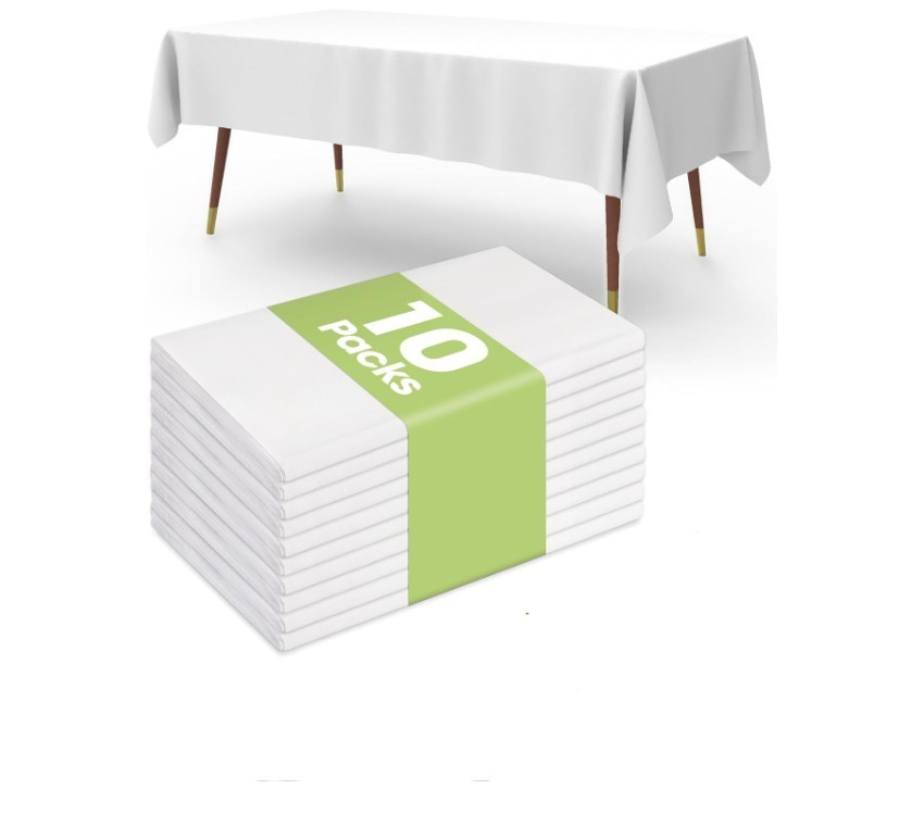 Pureegg White Plastic Tablecloths 10-Pack 54x108 Disposable Rectangle Party