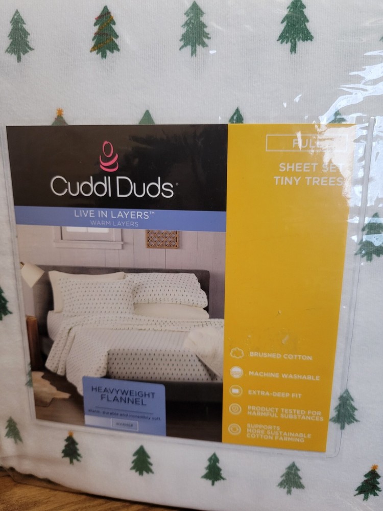 Cuddl Duds Flannel Tiny Trees Full Sheet Set New