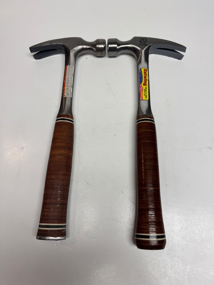 Two vintage Estwing 20 ounce leather handle hammers