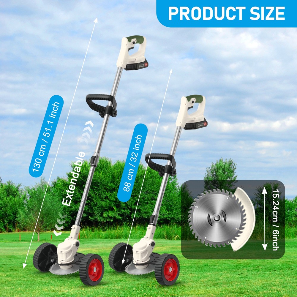 Electric Cordless Grass String Trimmer 2 Batteries Lawn Edger Weed Wacker Cutter