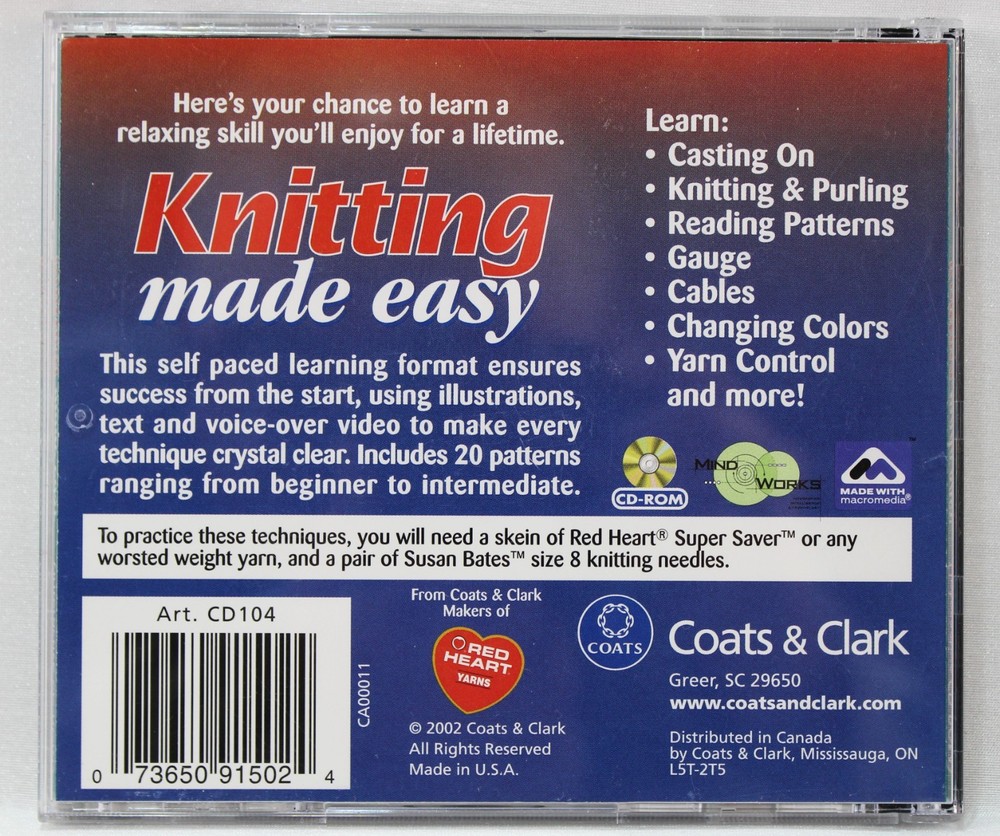 CD: Knitting Made Easy by Coats & Clark (Interactive CD-Rom, 2002)