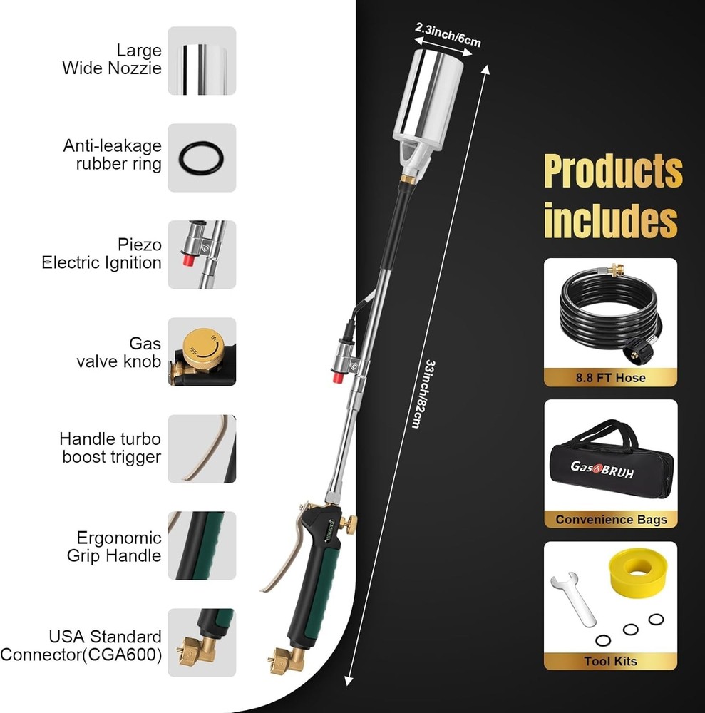 Professional Grade Propane Weed Torch - 30-Inch Flame & Easy Ignition System