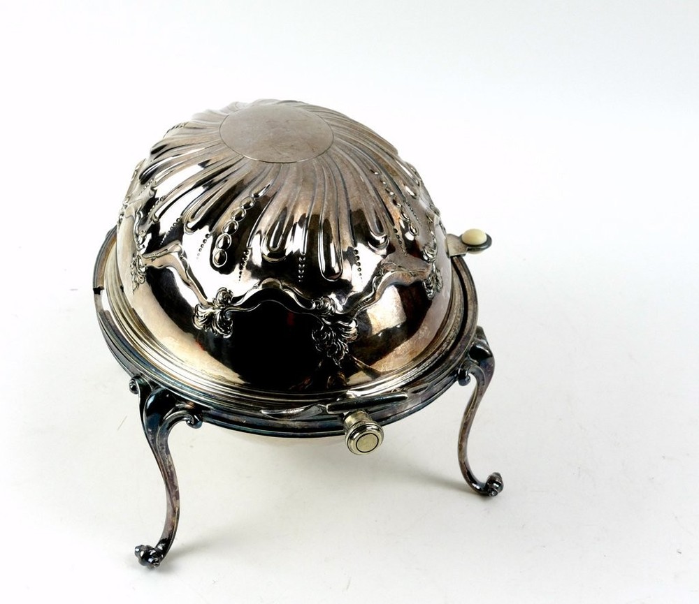 Vintage Four-Footed, Silver-Plated Roll-Top Serving Dish