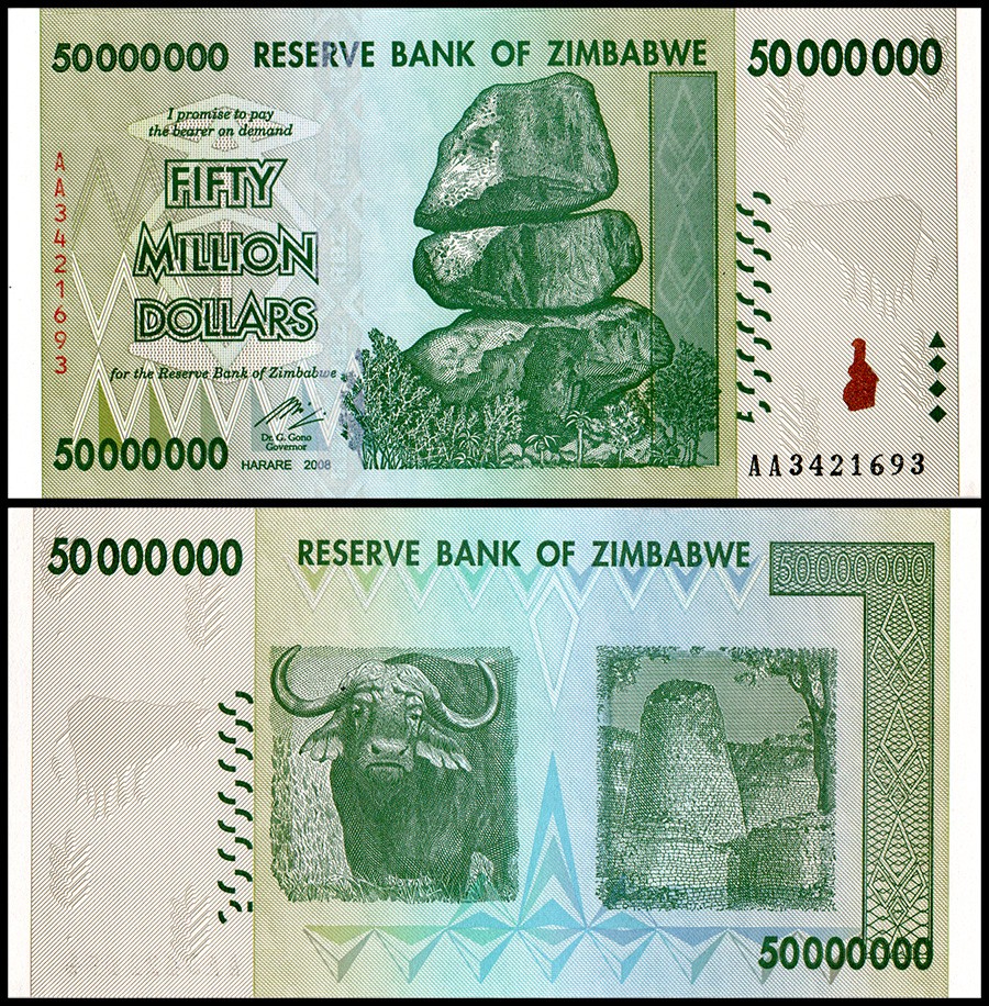 Zimbabwe 50 Million Dollars, 2008, P-79a.1, UNC