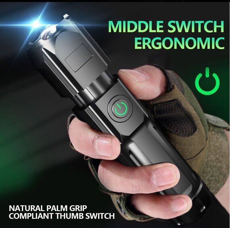 2000 Lumens Super Bright LED Tactical Flashlight USB Work Light Zoomable