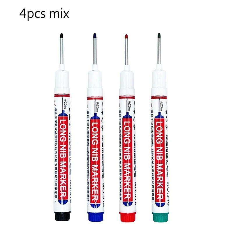 4pcs Set Long Head Marker Pens Bathroom Woodworking Deep Hole Marker Set