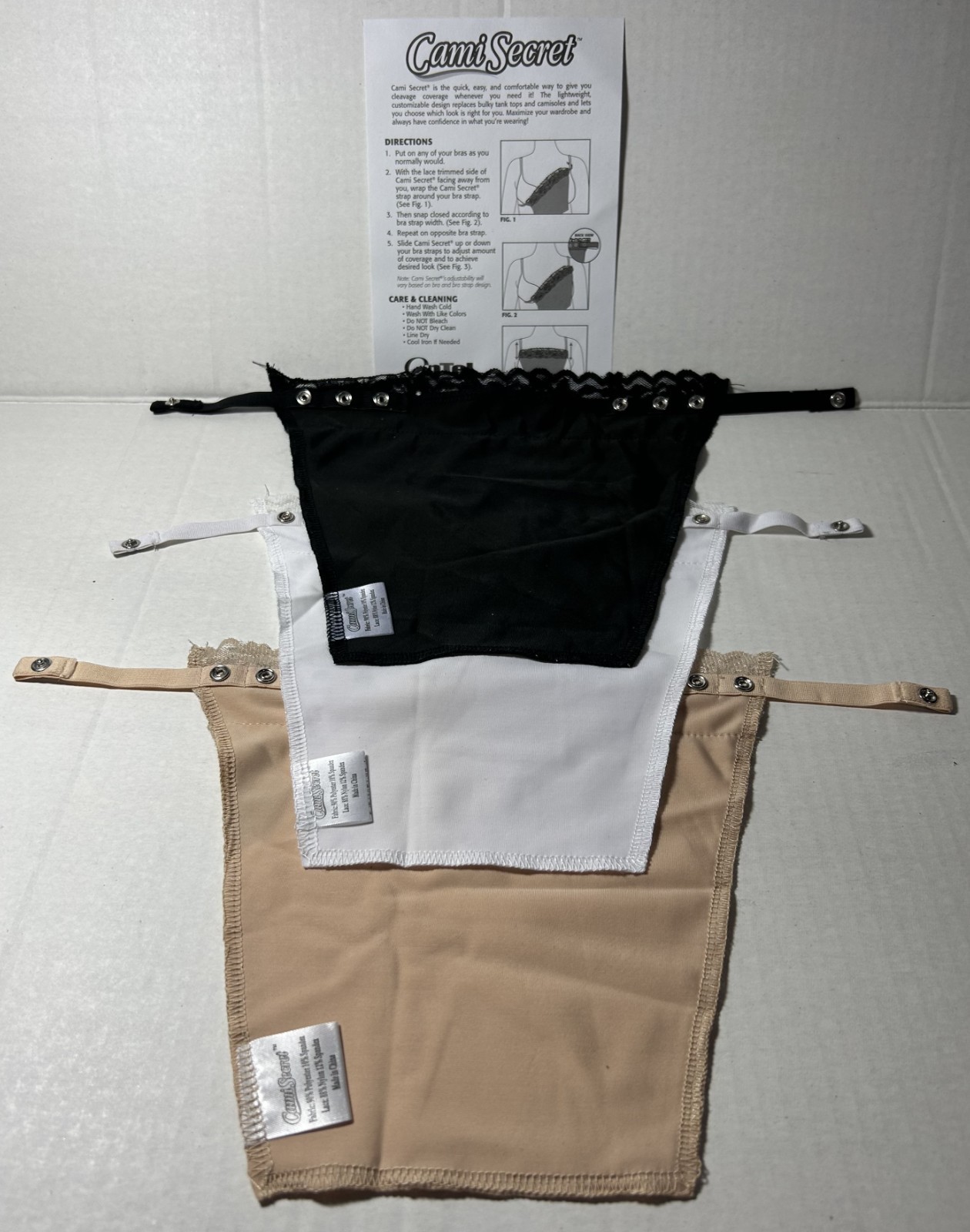 As seen on TV Cami Secret Clip on Camisoles White Black tan Adjustable One Size