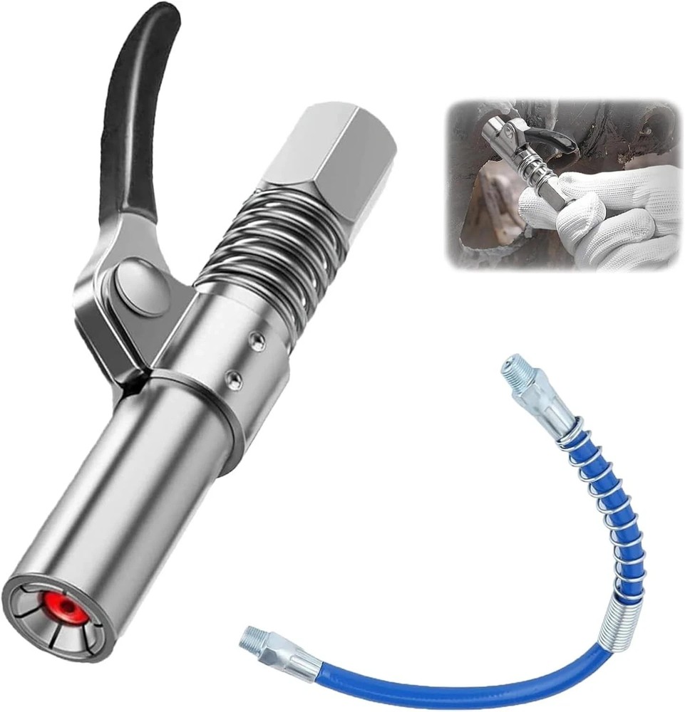 Grease Gun Adapter Hose Kit Coupling End Fitting Coupler Quick Lock On Release