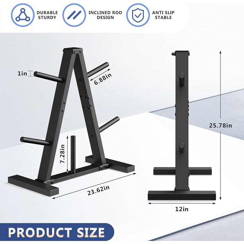 Durable Olympic Weight Plate Tree Rack Compact Space-Saving Steel Storage Stand