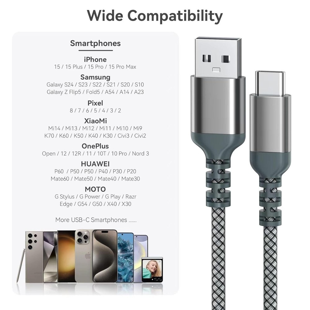 USB to C Cable, Car Carplay Fast Charging Type C Cable 4Ft, Gray